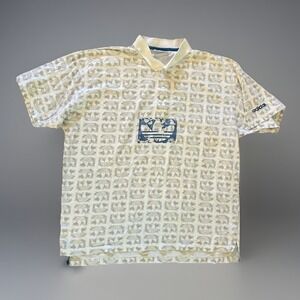 Vintage‎ Adidas Polo Shirt White Geometric Print Men Size XL D 56 F 7